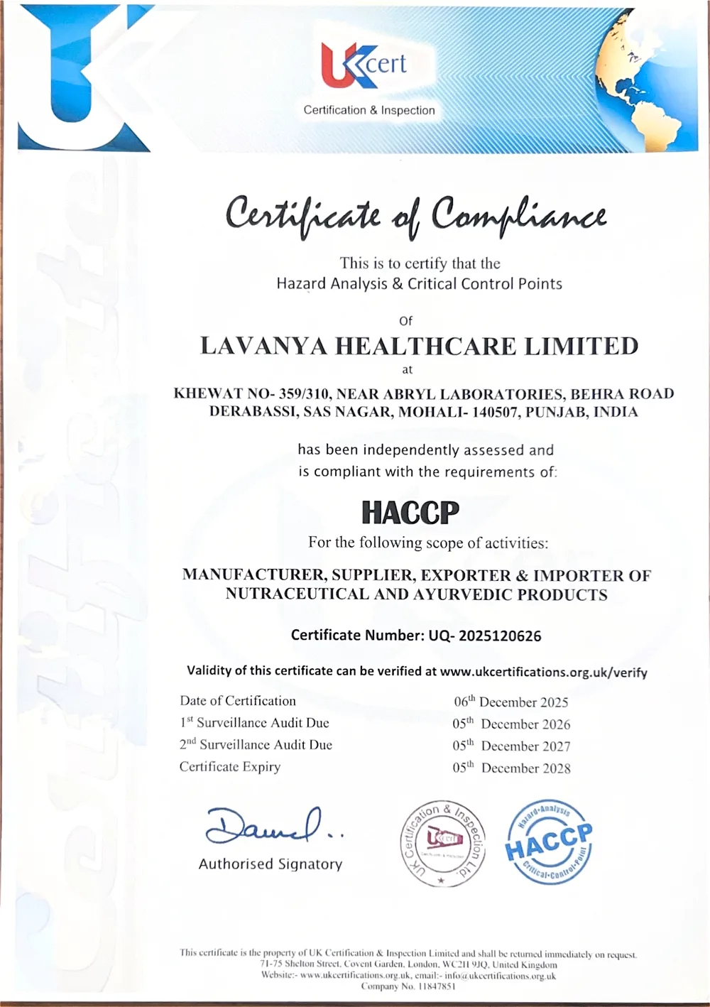 HACCP certificate HD Image