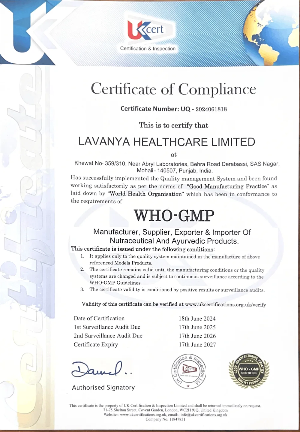 WHO-GMP certificate HD Image
