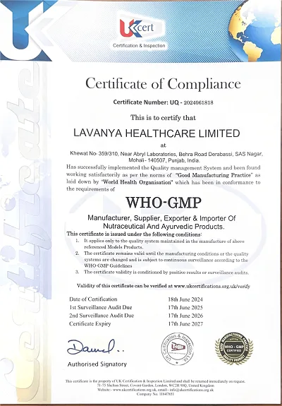 WHO-GMP certificate certificate