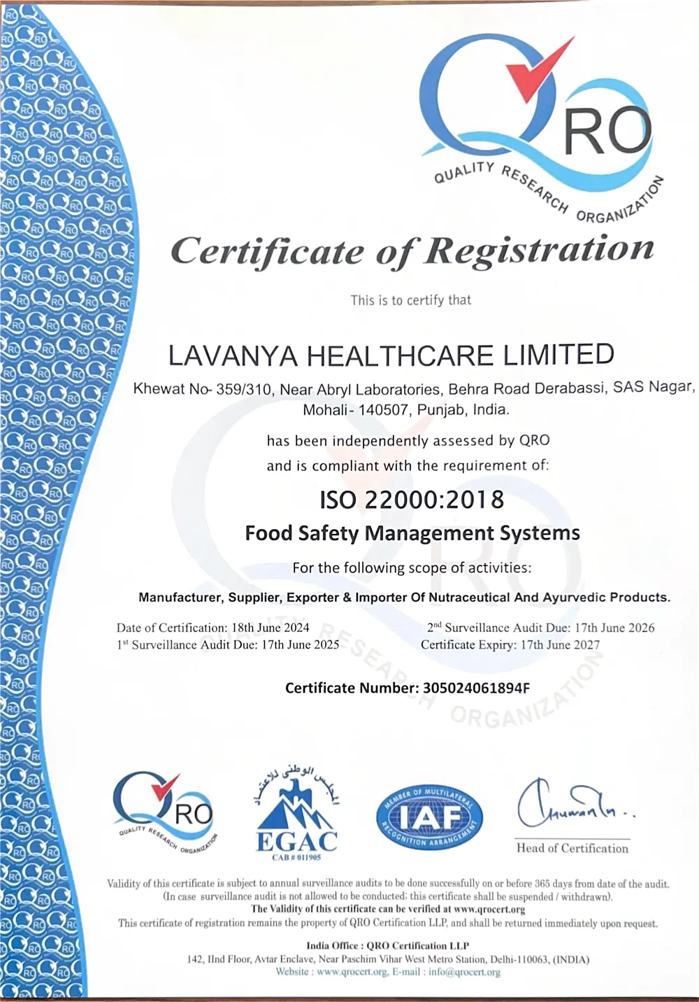 iso 22000:2018 certificate HD Image